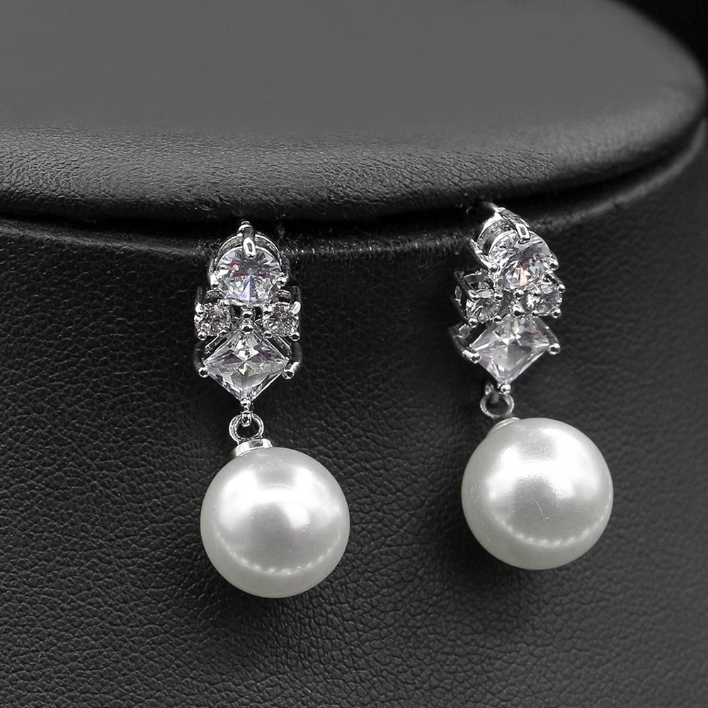 vintage pearl bridal jewelry set | luxury zircon necklace & tassel earrings 14