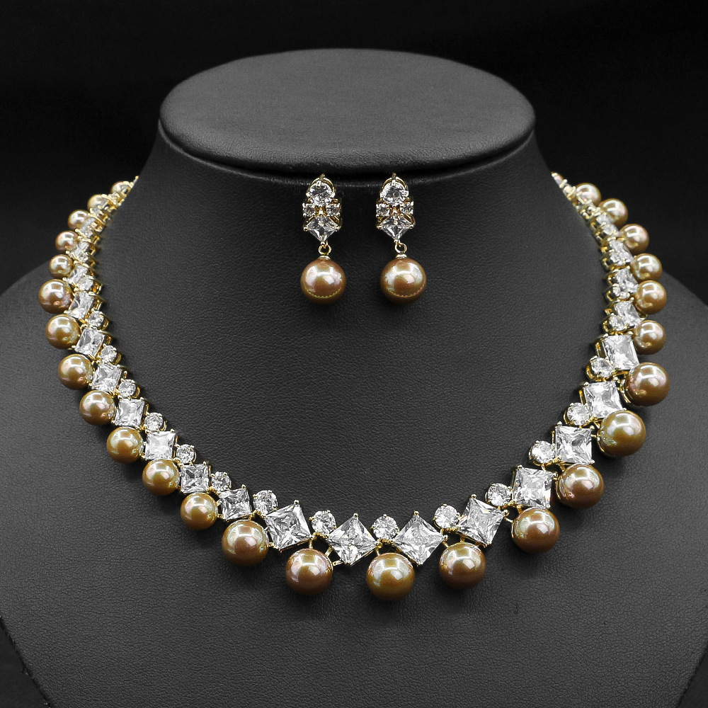 vintage pearl bridal jewelry set | luxury zircon necklace & tassel earrings 10