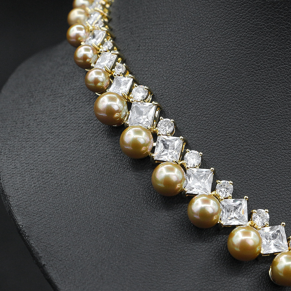 vintage pearl bridal jewelry set | luxury zircon necklace & tassel earrings 13
