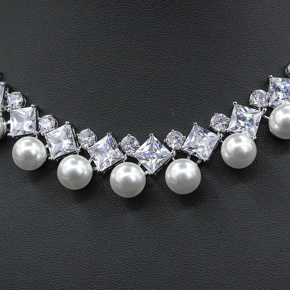 vintage pearl bridal jewelry set | luxury zircon necklace & tassel earrings 15