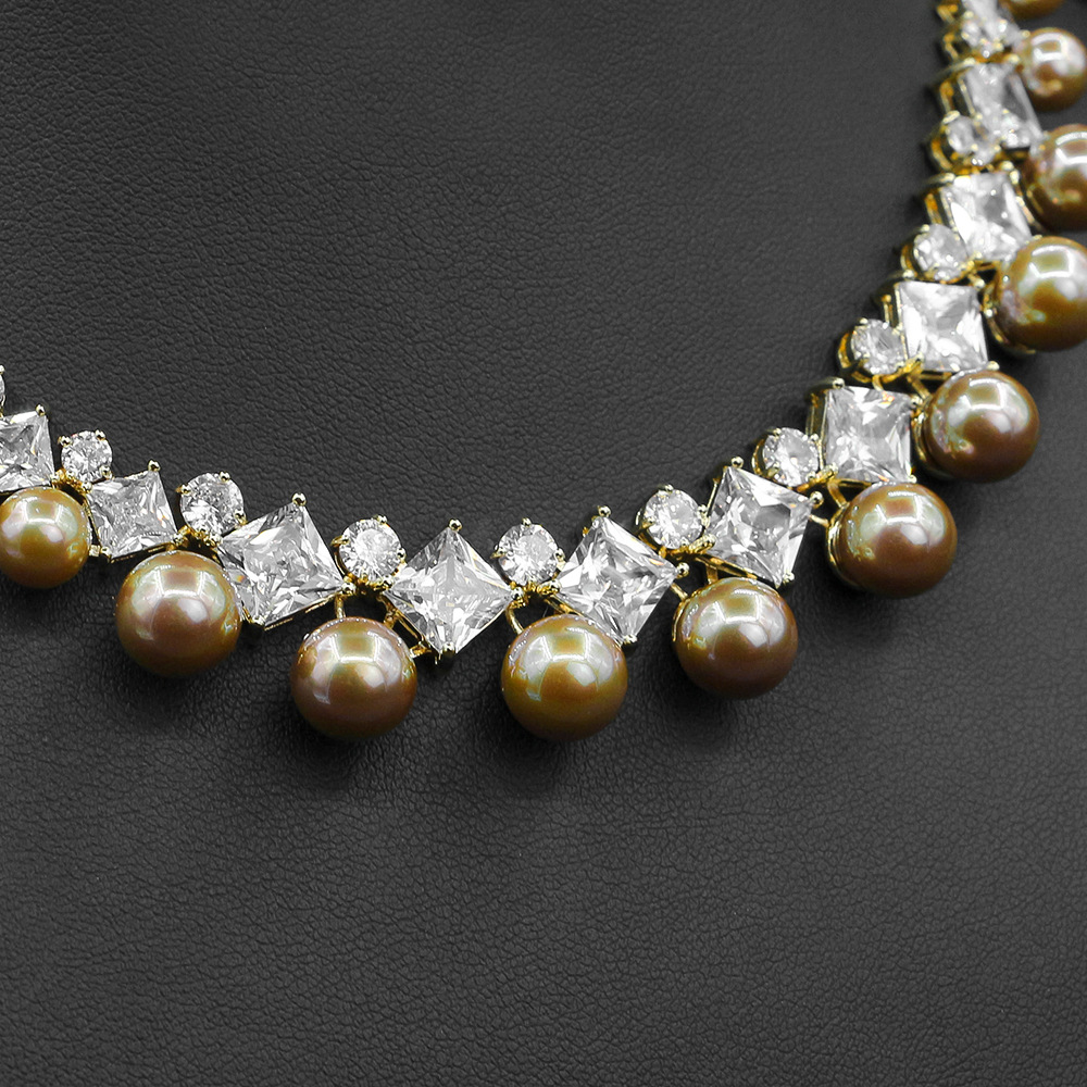 vintage pearl bridal jewelry set | luxury zircon necklace & tassel earrings 11