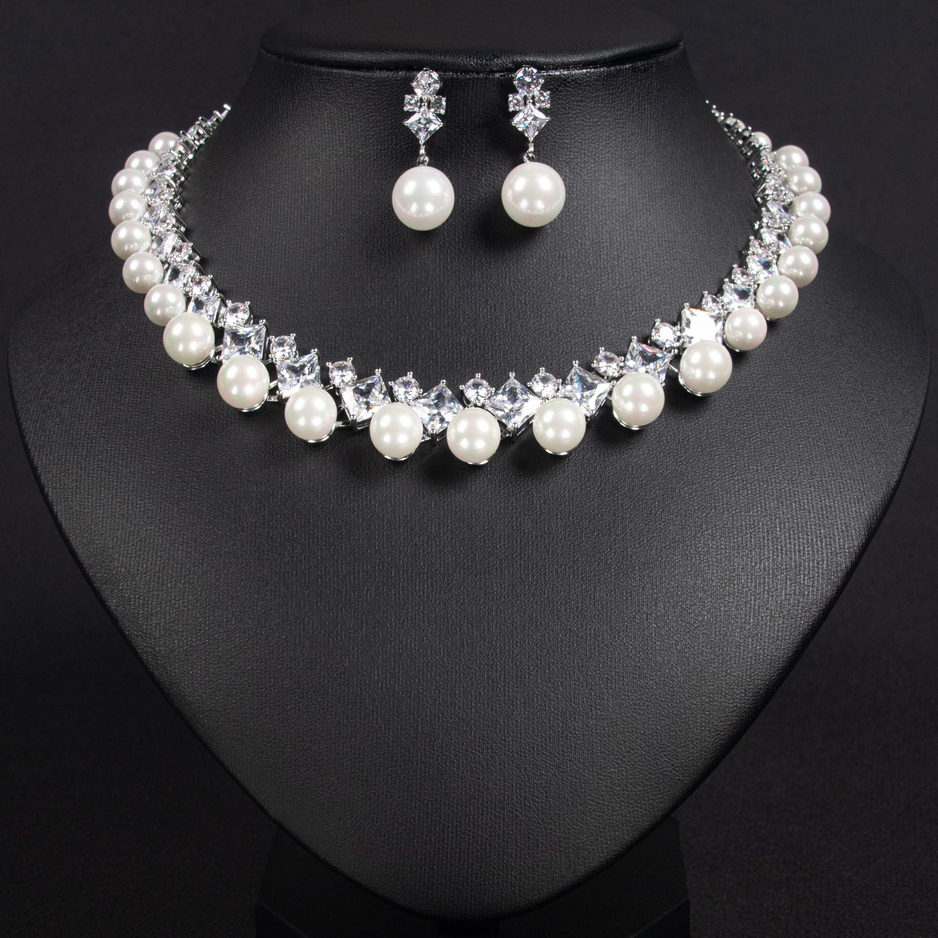 vintage pearl bridal jewelry set | luxury zircon necklace & tassel earrings 6