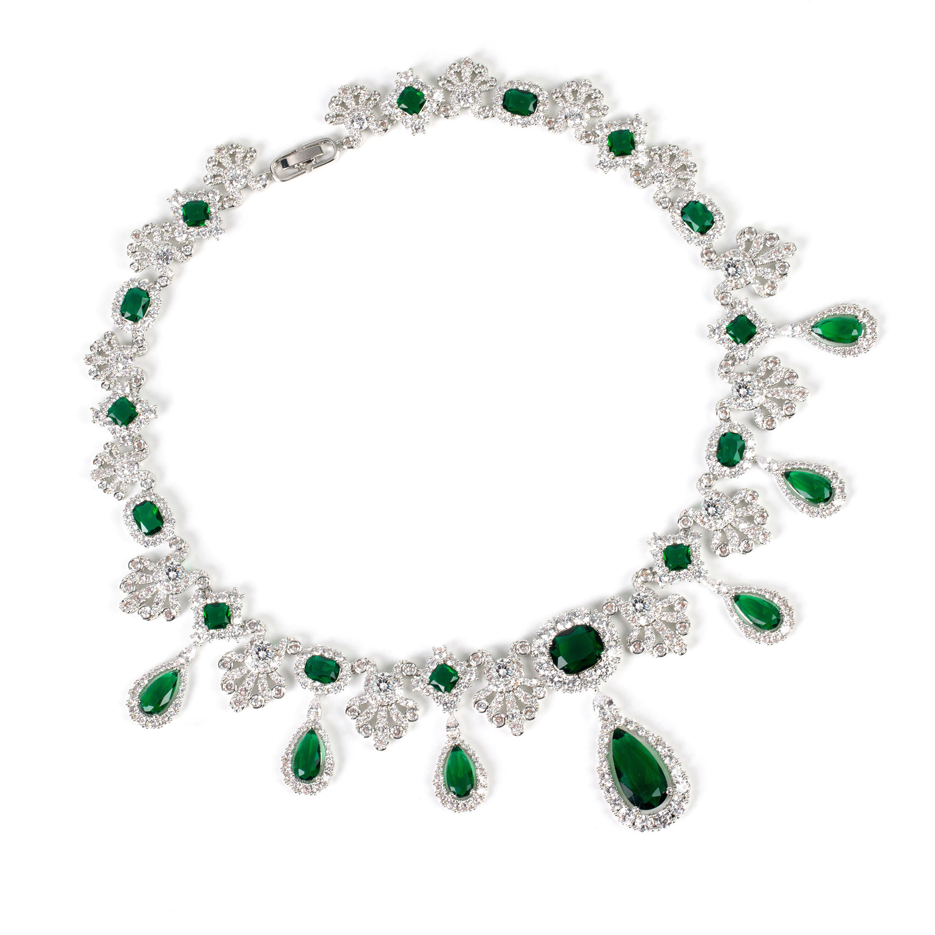 louvre vintage emerald drop jewelry set | luxury zircon necklace & earrings 4
