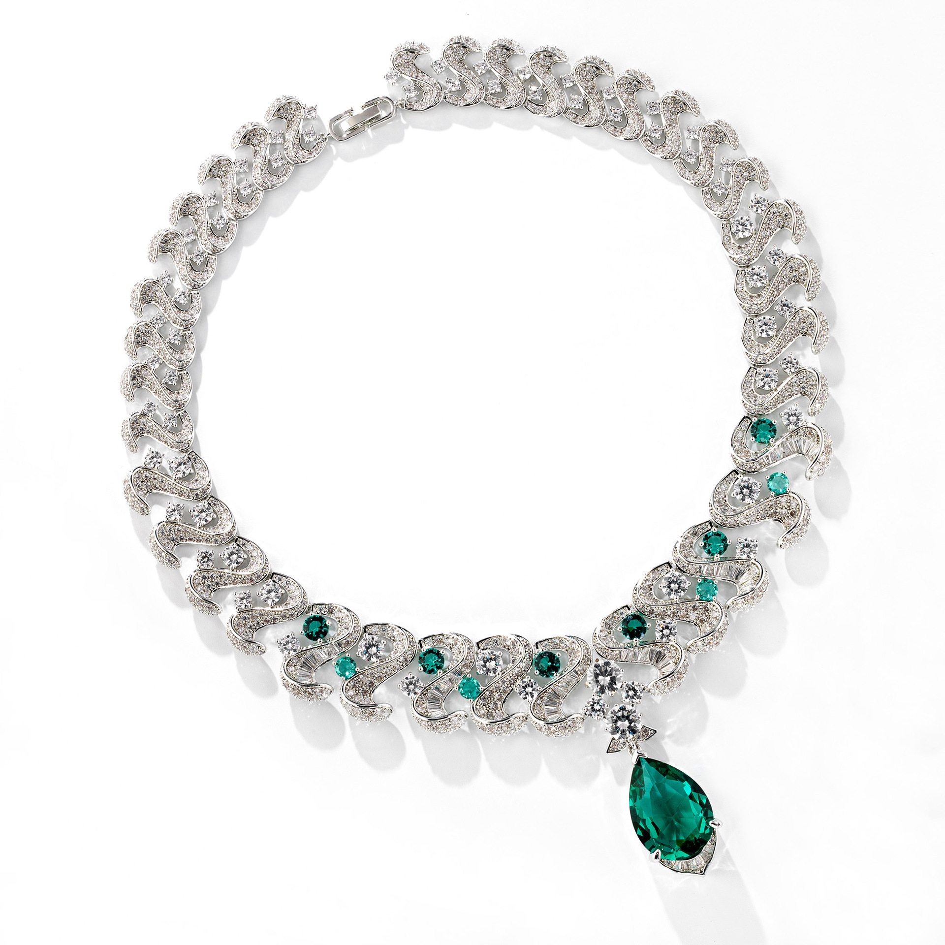 luxury platinum plated teardrop bridal jewelry set | crystal zircon wedding duo 4