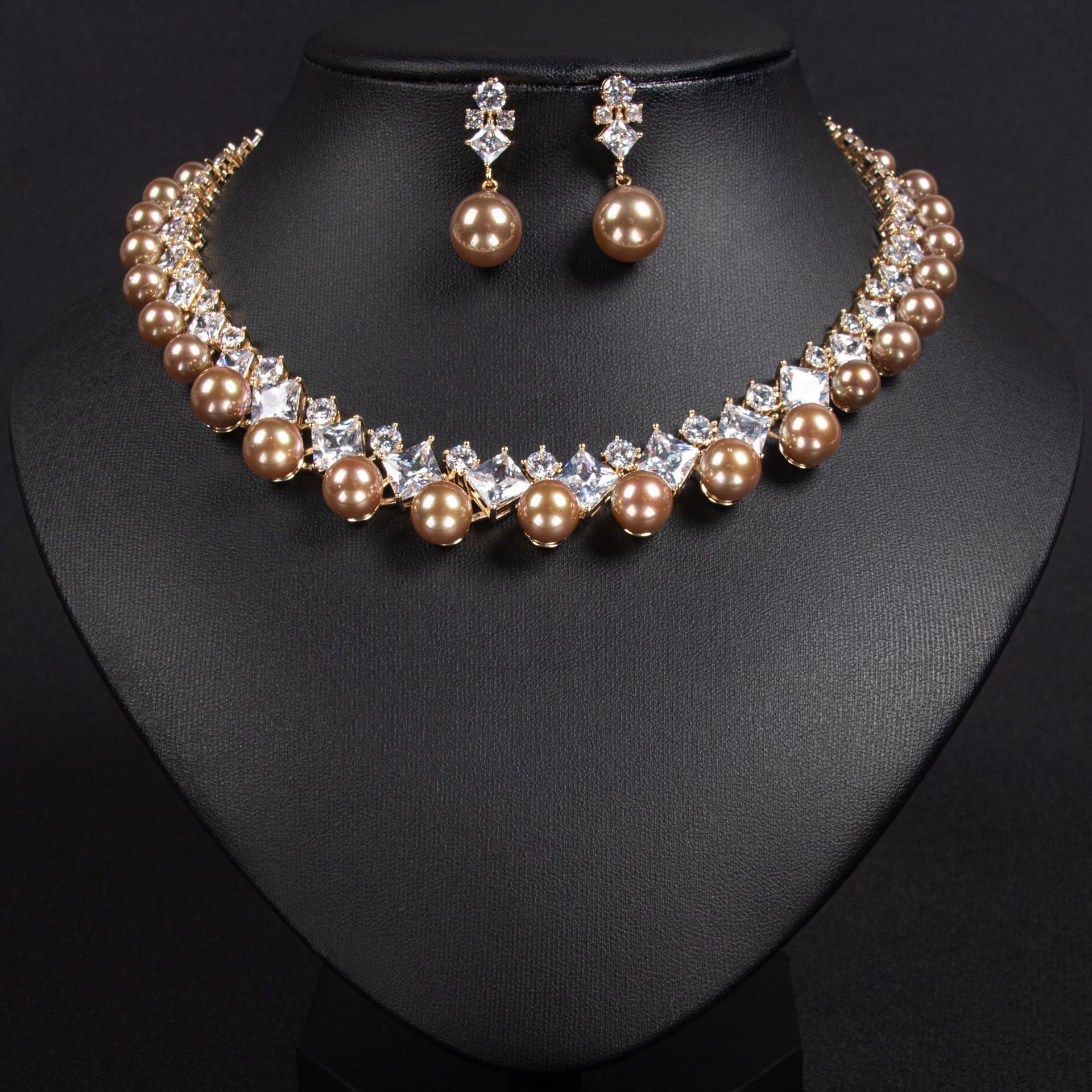 vintage pearl bridal jewelry set | luxury zircon necklace & tassel earrings vintage pearl bridal jewelry set | luxury zircon necklace & tassel earrings
